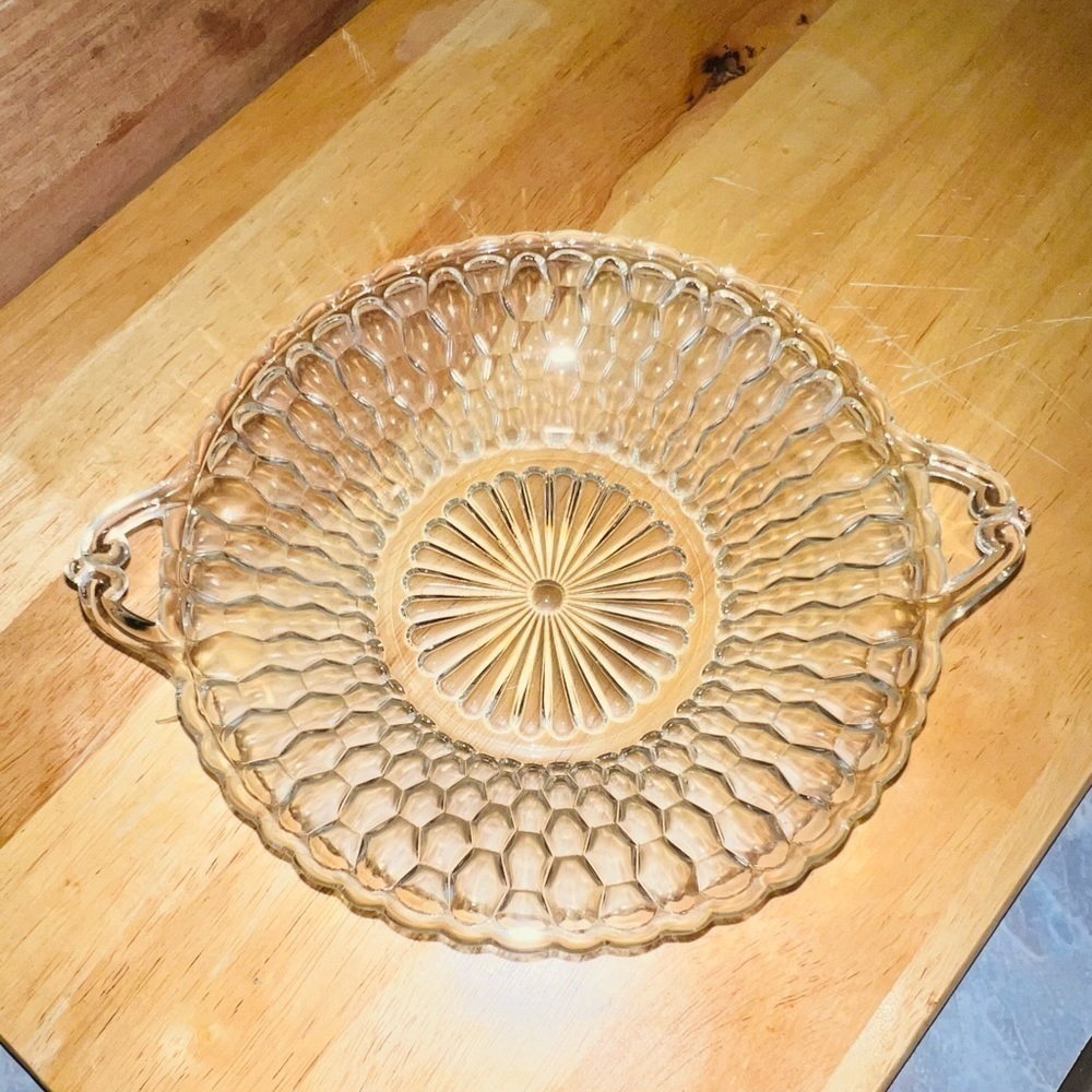 Indiana Clear Glass Bowl with Handles  Honeycomb Design Vintage